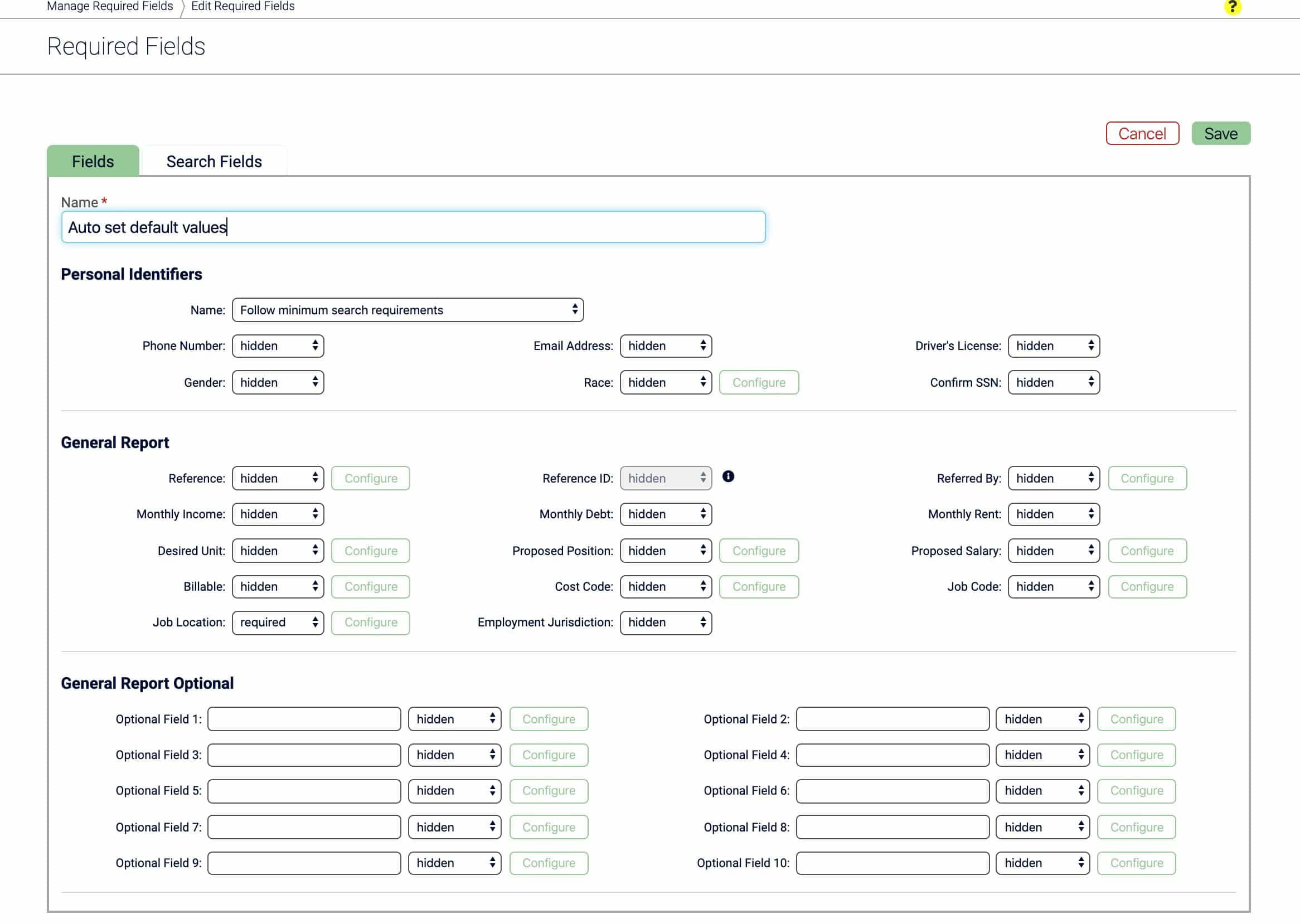 required fields